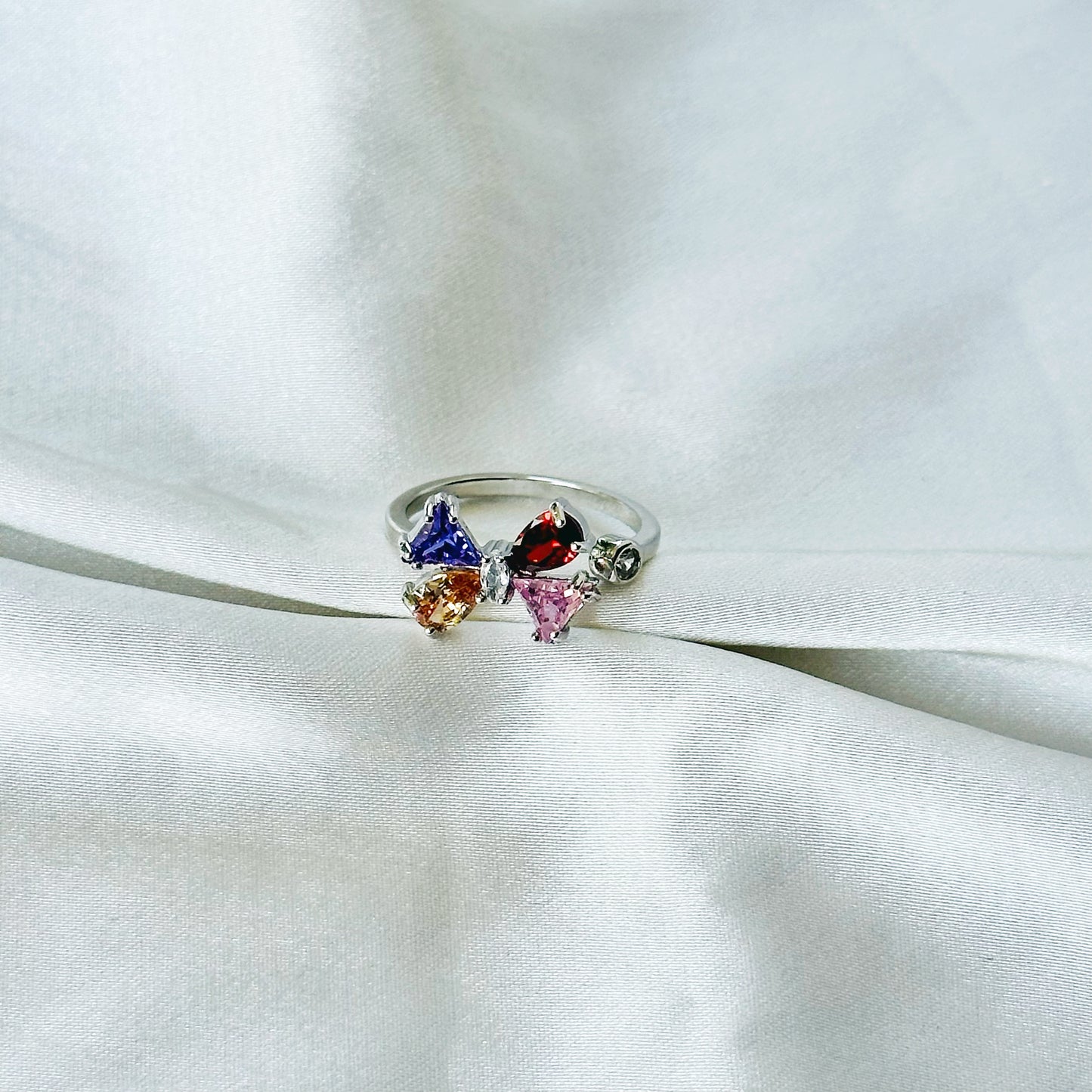 Multi-Color Inspired CZ Silver-Plated Adjustable Ring