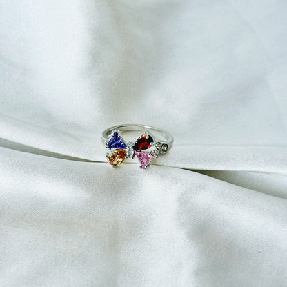 Multi-Color Inspired CZ Silver-Plated Adjustable Ring