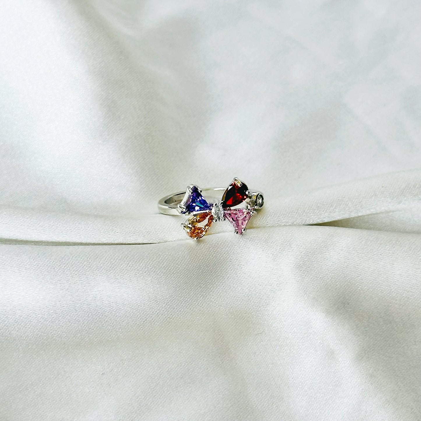 Multi-Color Inspired CZ Silver-Plated Adjustable Ring