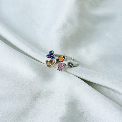 Multi-Color Inspired CZ Silver-Plated Adjustable Ring