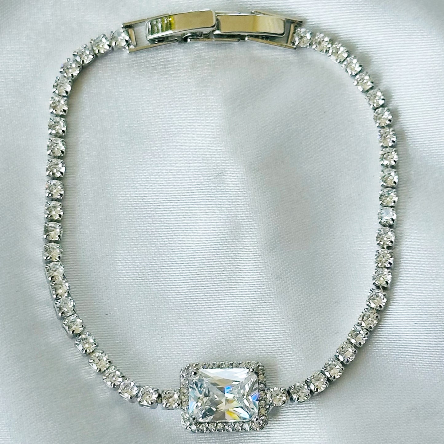 Solitaire Inspired CZ Silver-Plated Bracelet