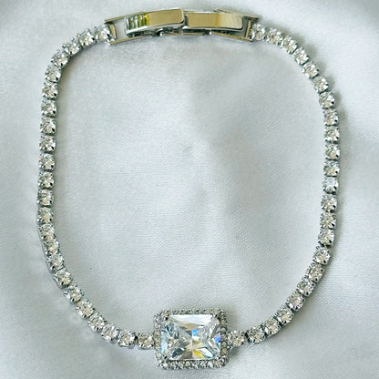Solitaire Inspired CZ Silver-Plated Bracelet