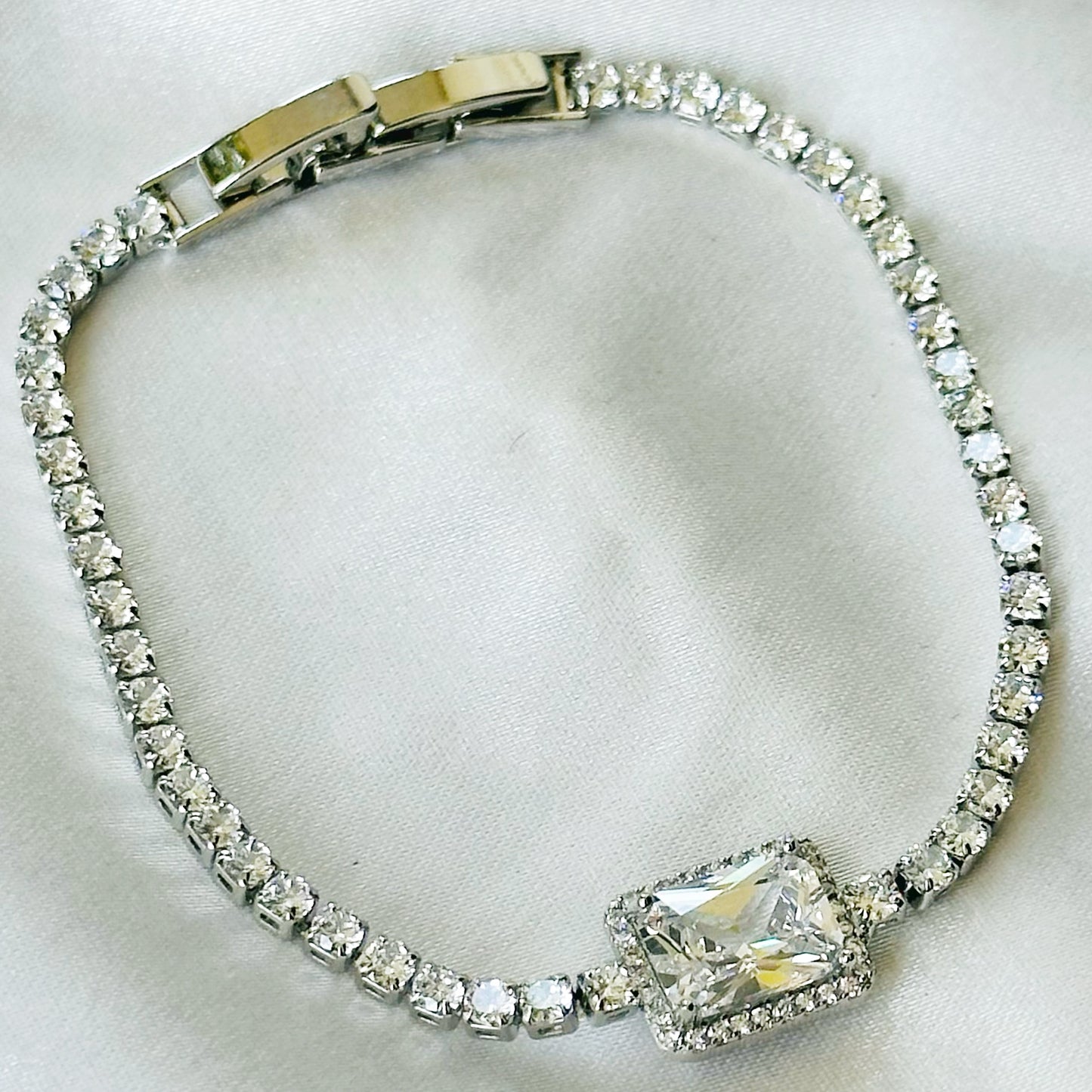 Solitaire Inspired CZ Silver-Plated Bracelet