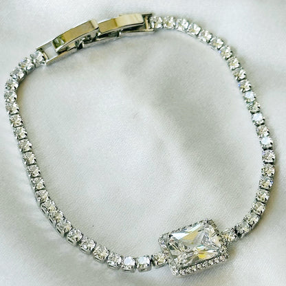 Solitaire Inspired CZ Silver-Plated Bracelet