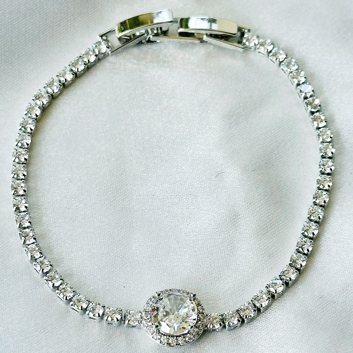 Solitaire Inspired CZ Silver-Plated Bracelet