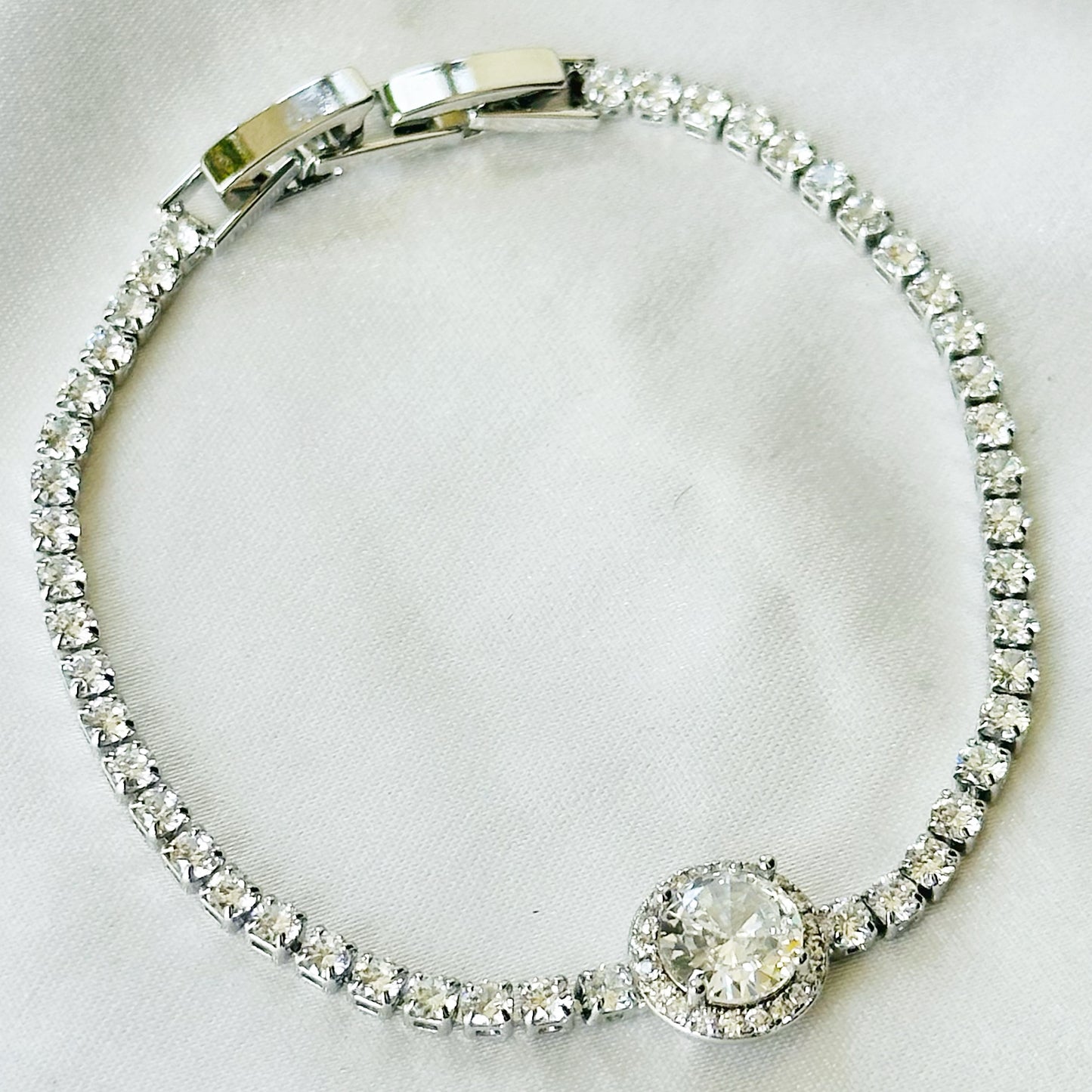 Solitaire Inspired CZ Silver-Plated Bracelet