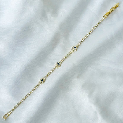 Evil Eye Blue American Diamond Gold Plated Bracelet