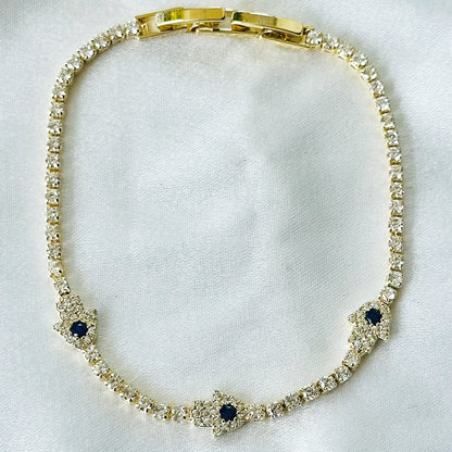 Evil Eye Blue American Diamond Gold Plated Bracelet