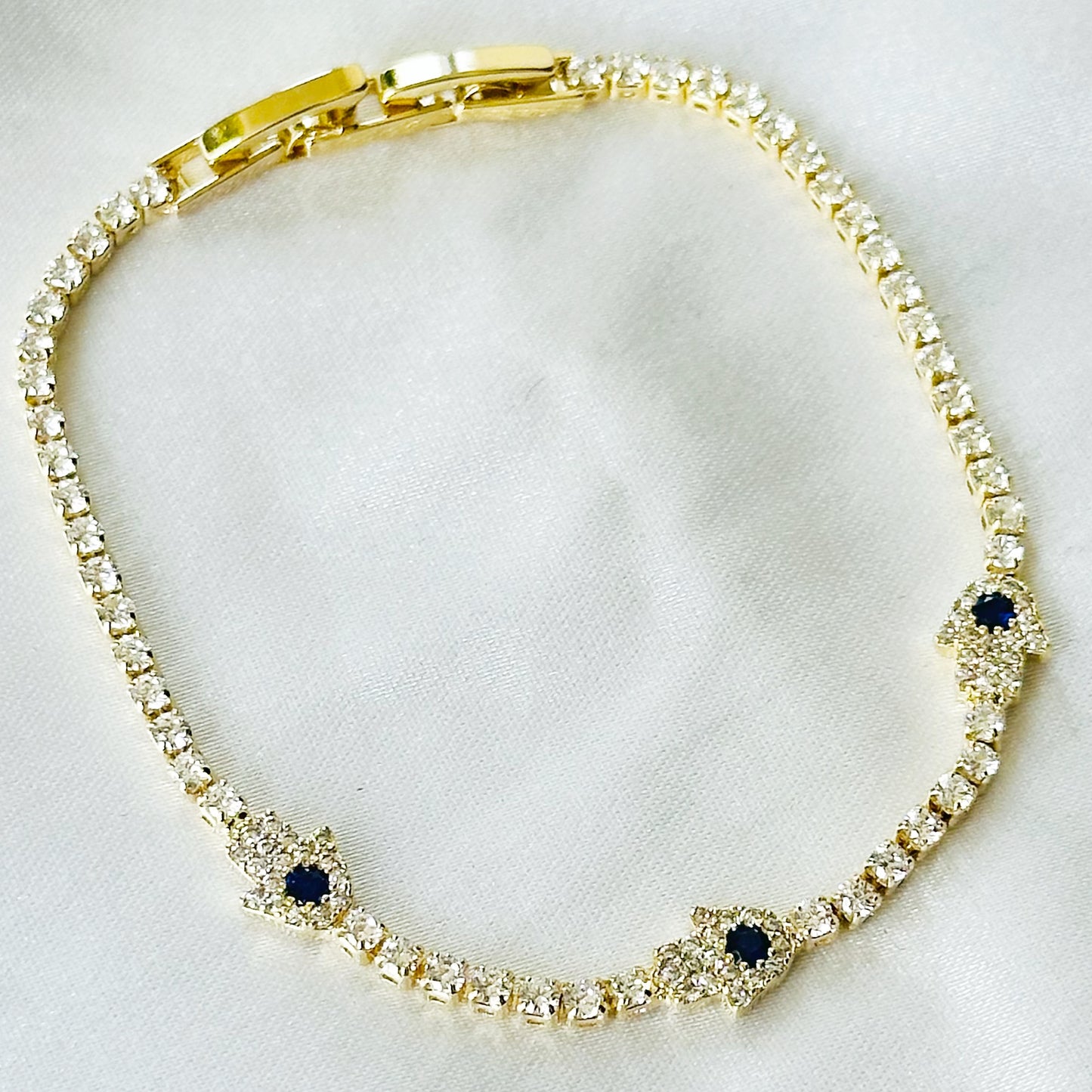 Evil Eye Blue American Diamond Gold Plated Bracelet