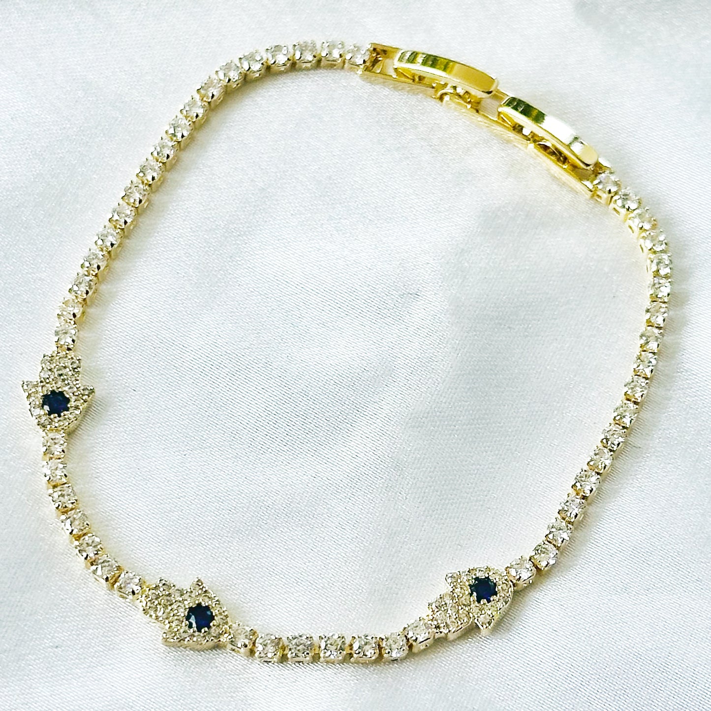 Evil Eye Blue American Diamond Gold Plated Bracelet