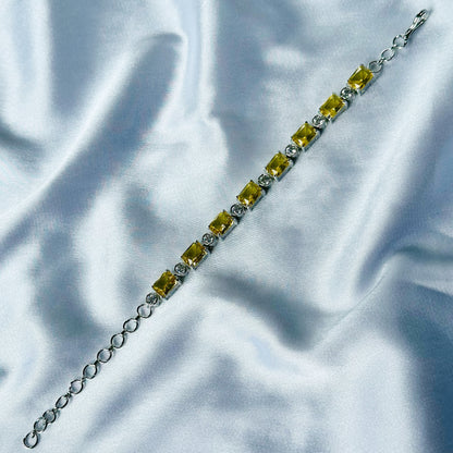 Yellow Topaz Cubic Zircon Stone American Diamond Silver Plated Chain Bracelet