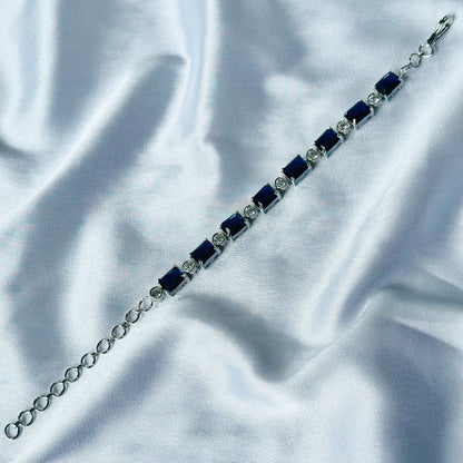 Blue Sapphire Cubic Zircon Stone American Diamond Silver Plated Chain Bracelet