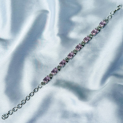 Pink Topaz Cubic Zircon Stone American Diamond Silver Plated Chain Bracelet