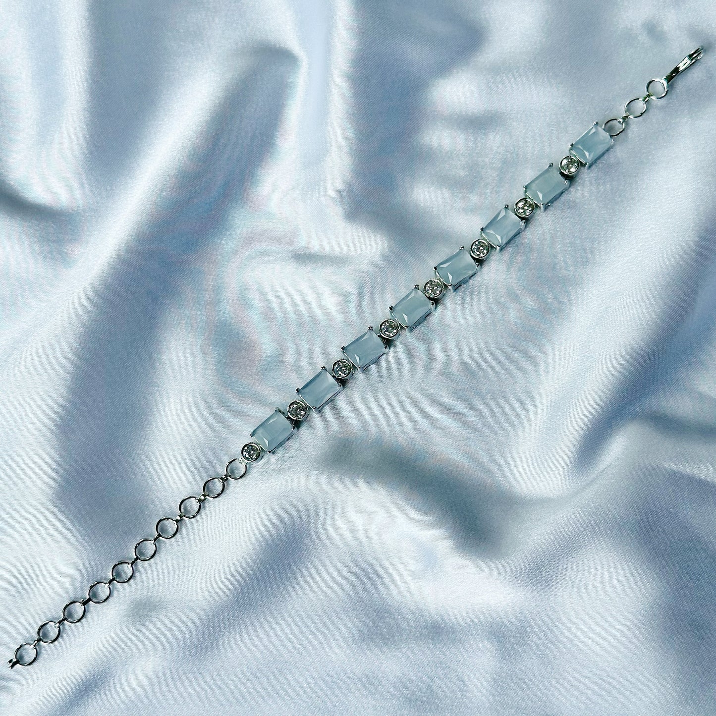 Grey Zircon Stone American Diamond Silver Plated Chain Bracelet