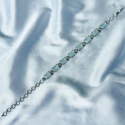 Grey Zircon Stone American Diamond Silver Plated Chain Bracelet