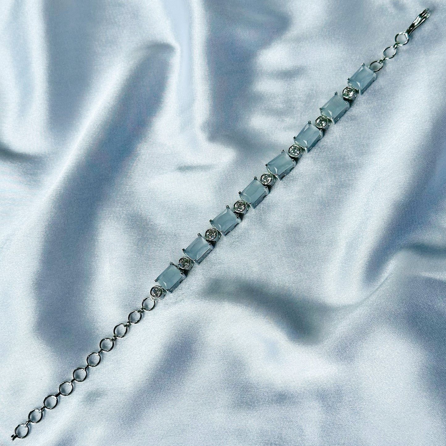 Grey Zircon Stone American Diamond Silver Plated Chain Bracelet
