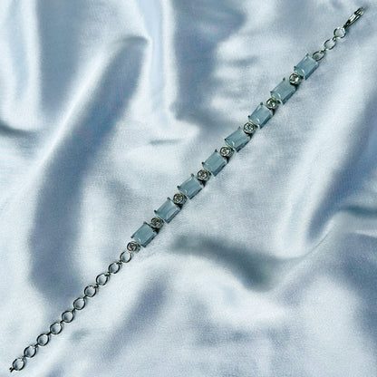 Grey Zircon Stone American Diamond Silver Plated Chain Bracelet
