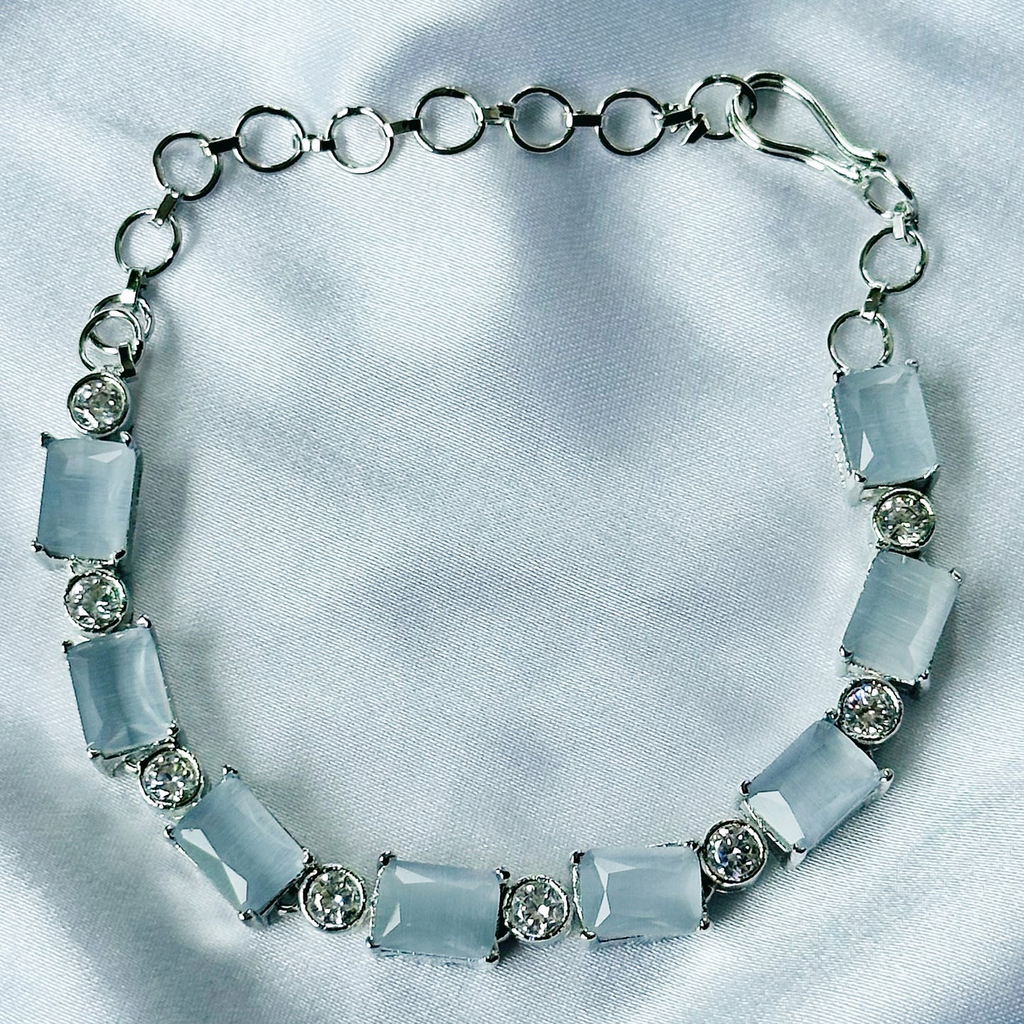 Grey Zircon Stone American Diamond Silver Plated Chain Bracelet