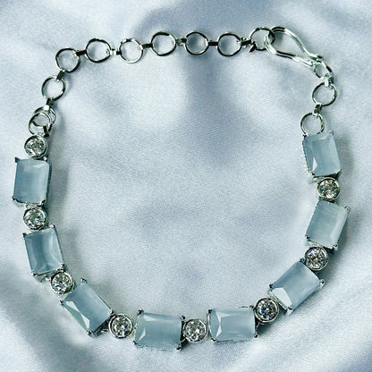 Grey Zircon Stone American Diamond Silver Plated Chain Bracelet