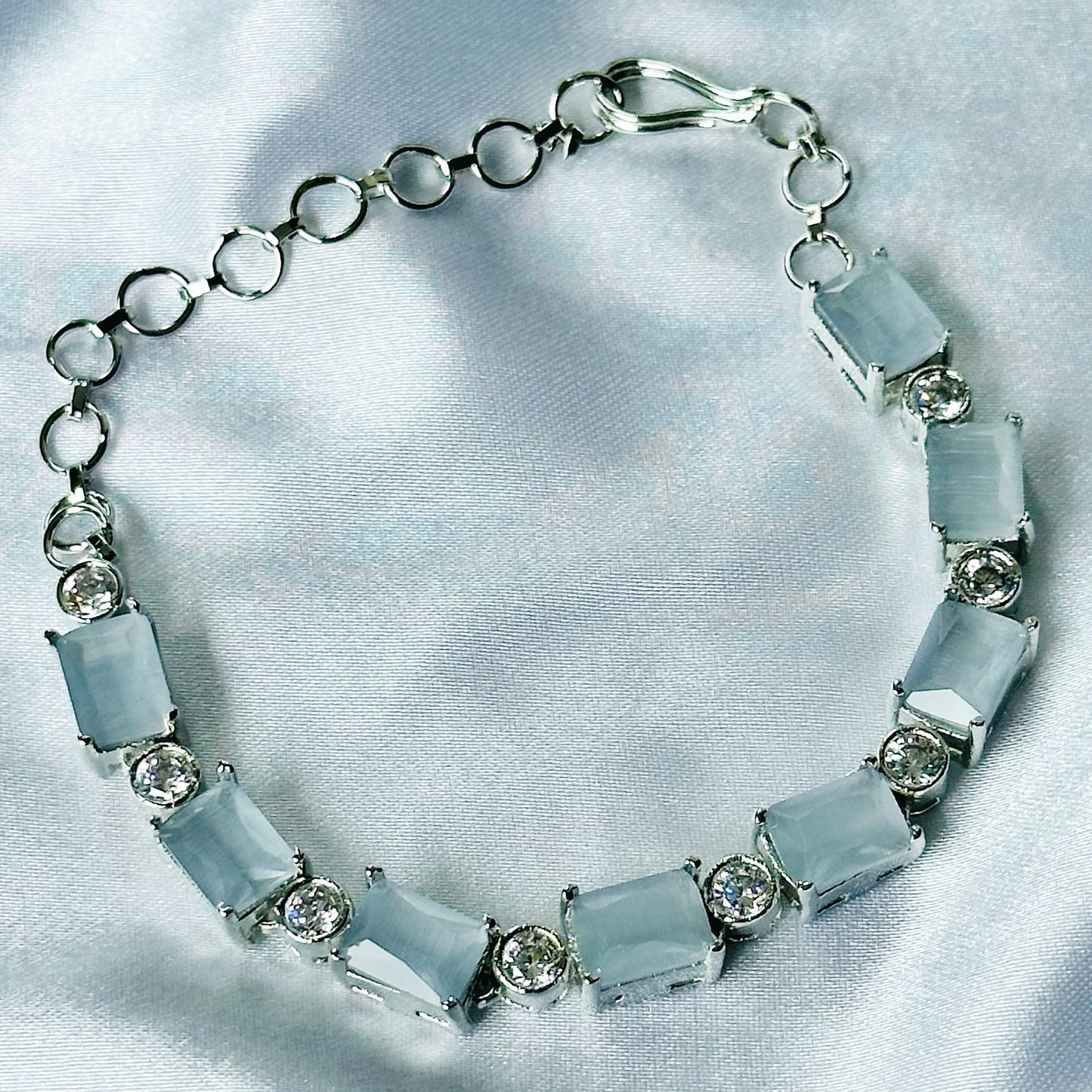 Grey Zircon Stone American Diamond Silver Plated Chain Bracelet