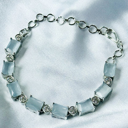Grey Zircon Stone American Diamond Silver Plated Chain Bracelet