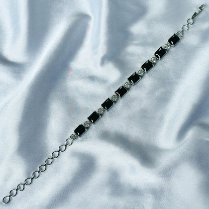 Black Zircon Stone American Diamond Silver Plated Chain Bracelet