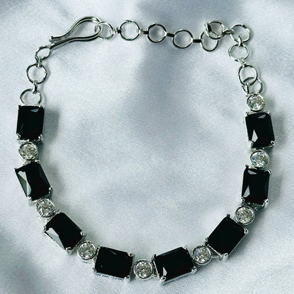 Black Zircon Stone American Diamond Silver Plated Chain Bracelet
