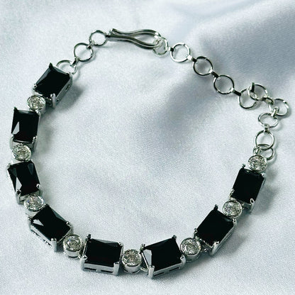 Black Zircon Stone American Diamond Silver Plated Chain Bracelet