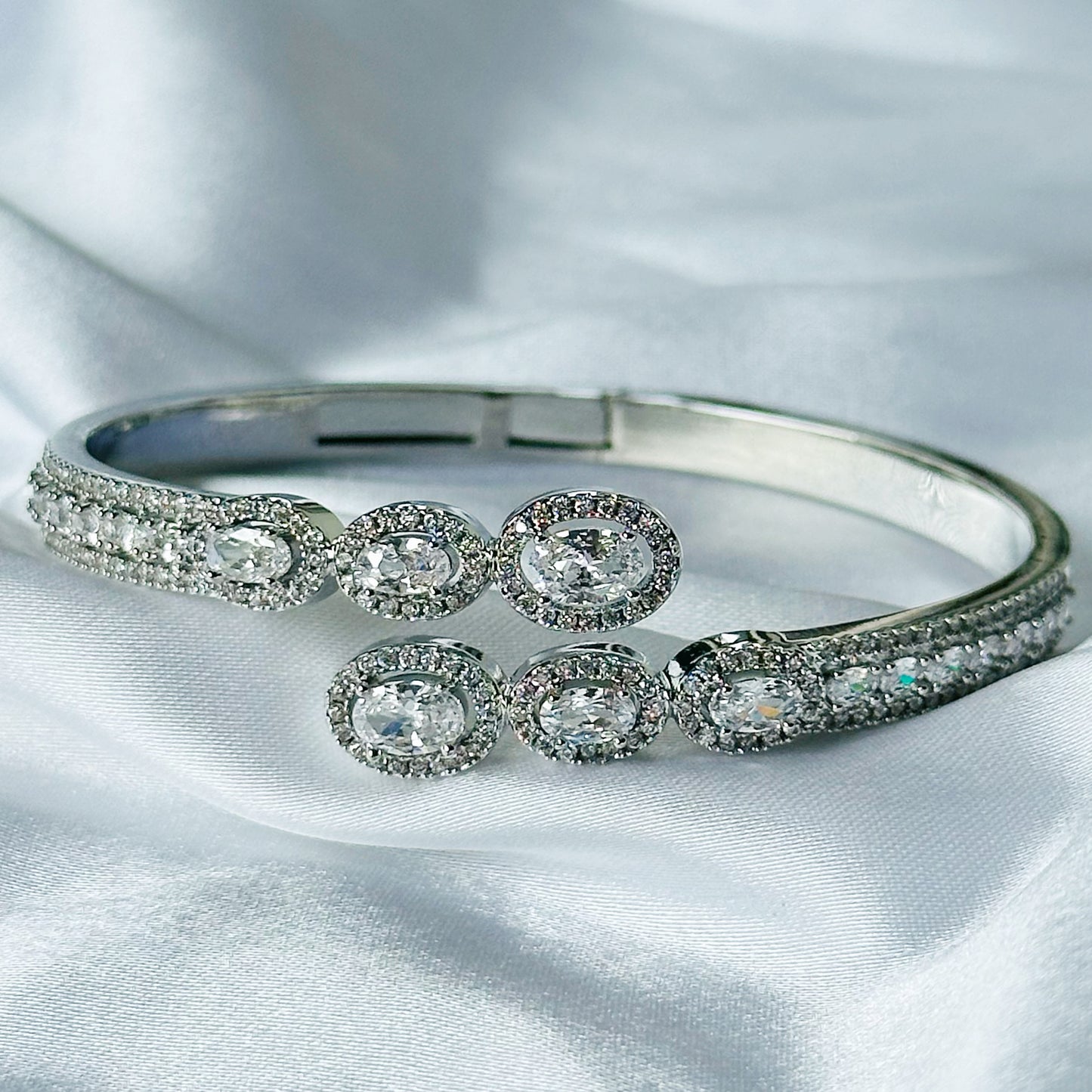 American Diamond Silver Plated Adjustable Bangle Bracelet