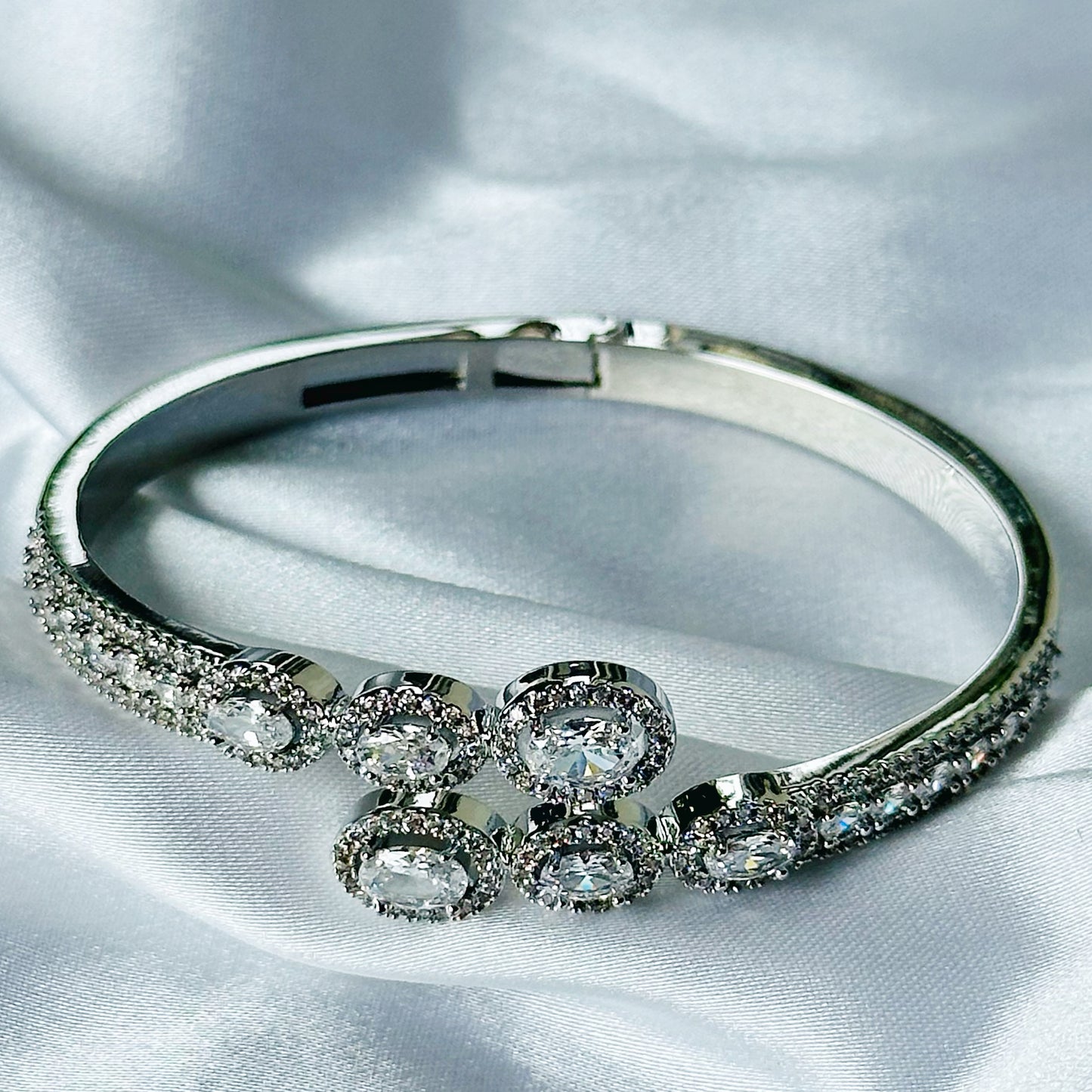 American Diamond Silver Plated Adjustable Bangle Bracelet