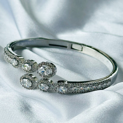 American Diamond Silver Plated Adjustable Bangle Bracelet