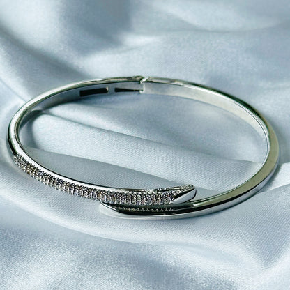 American Diamond Silver Plated Adjustable Bangle Bracelet