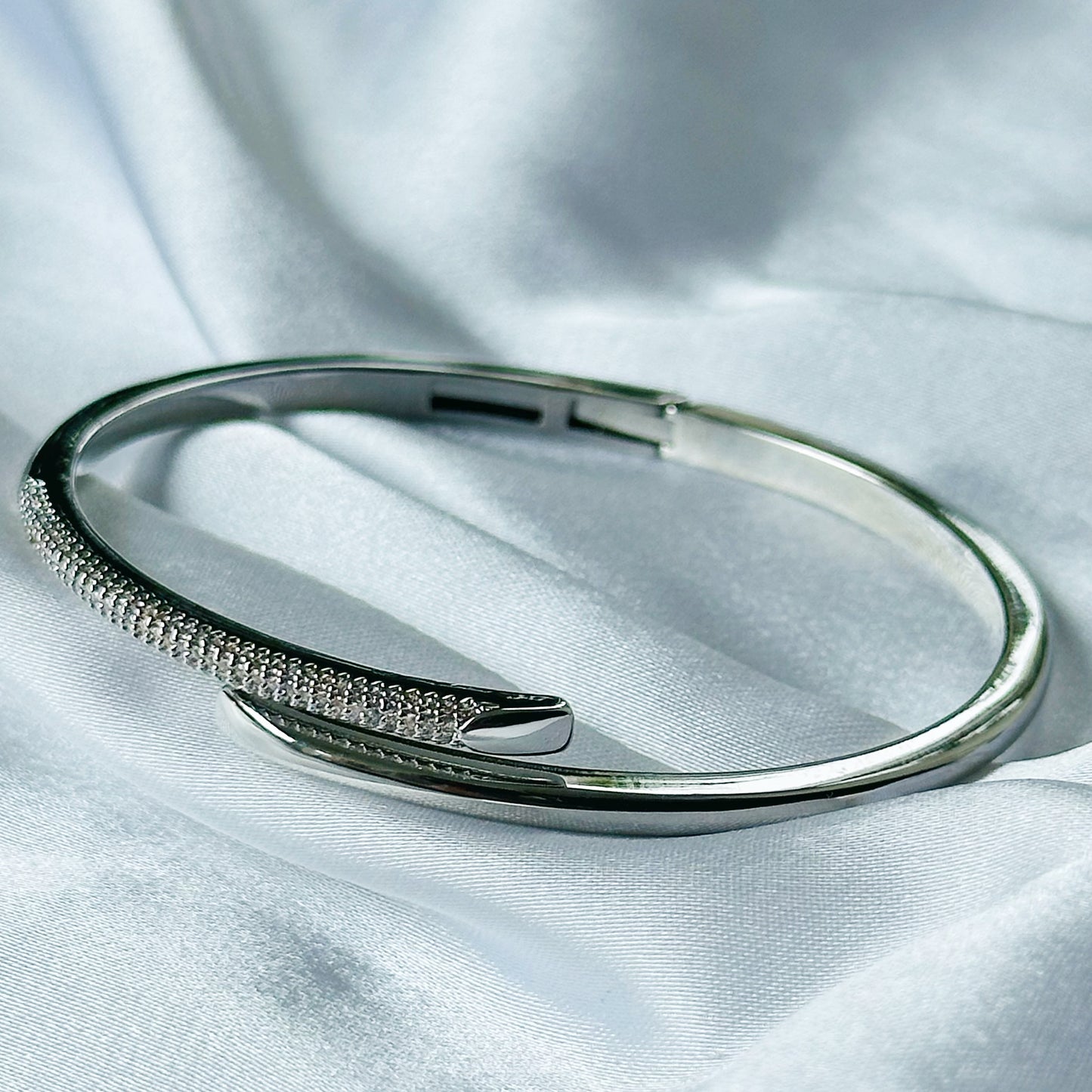 American Diamond Silver Plated Adjustable Bangle Bracelet