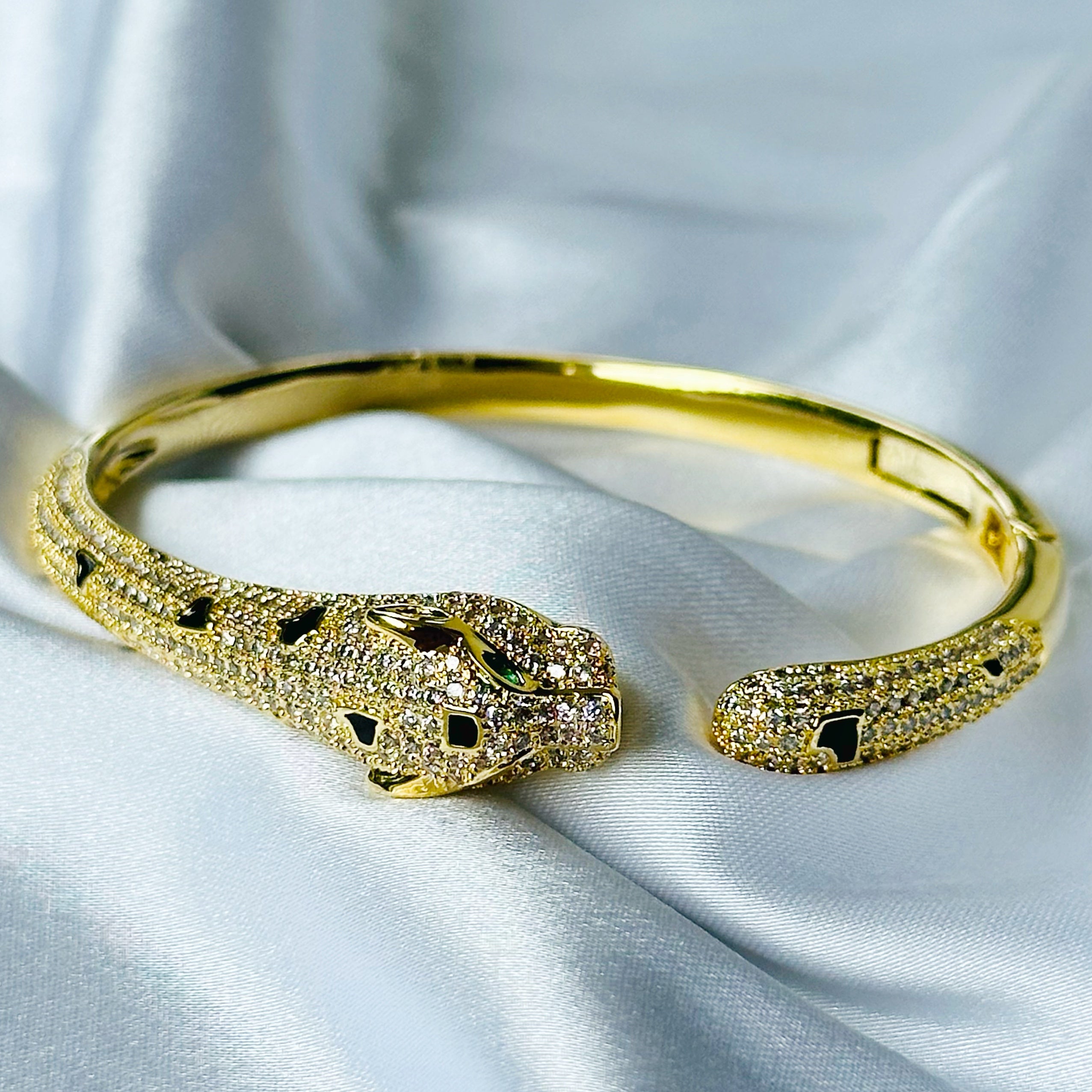 Jaguar Design American Diamond Gold Plated Bangle Bracelet
