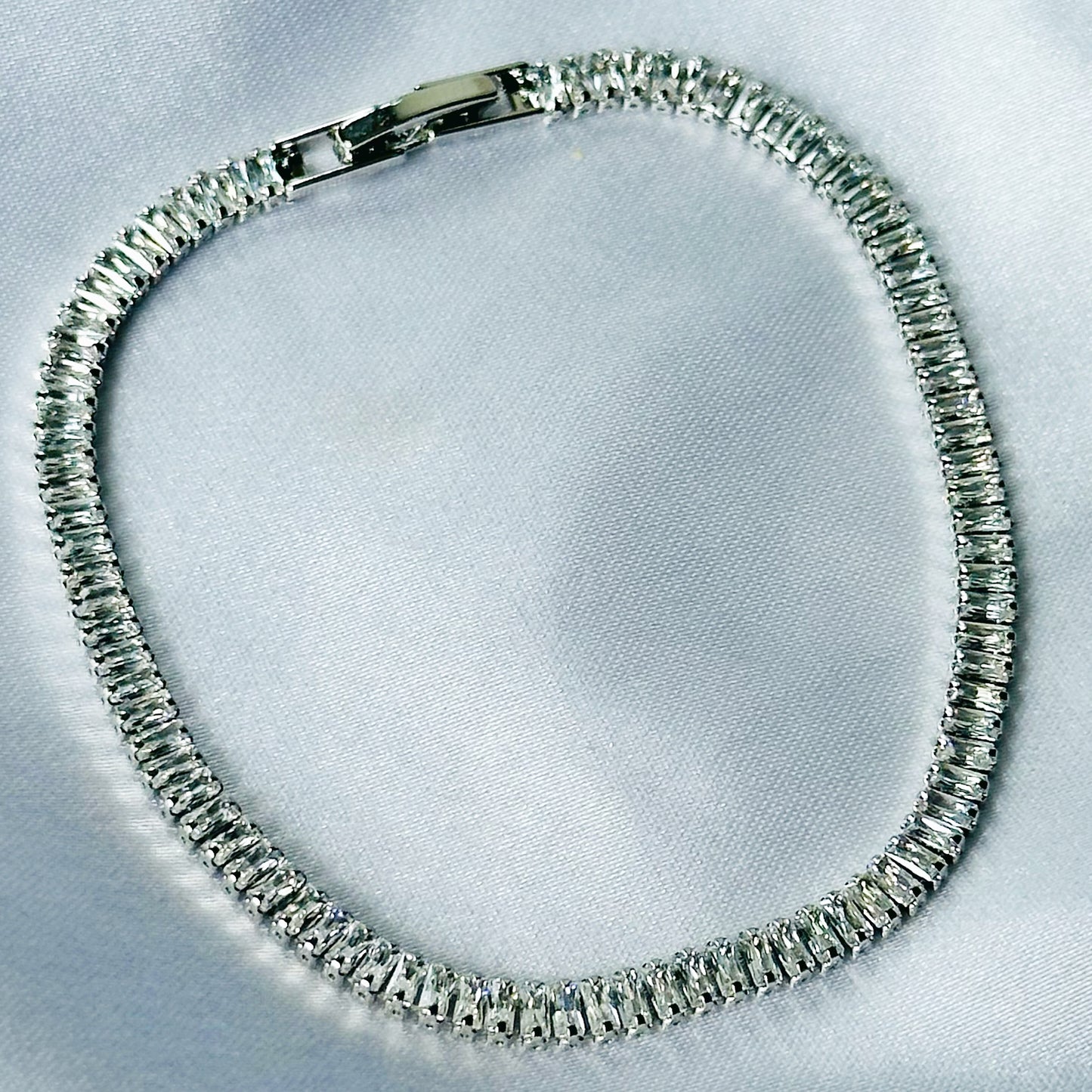 American Diamond Silver Plated Tennis Chain Bracelet