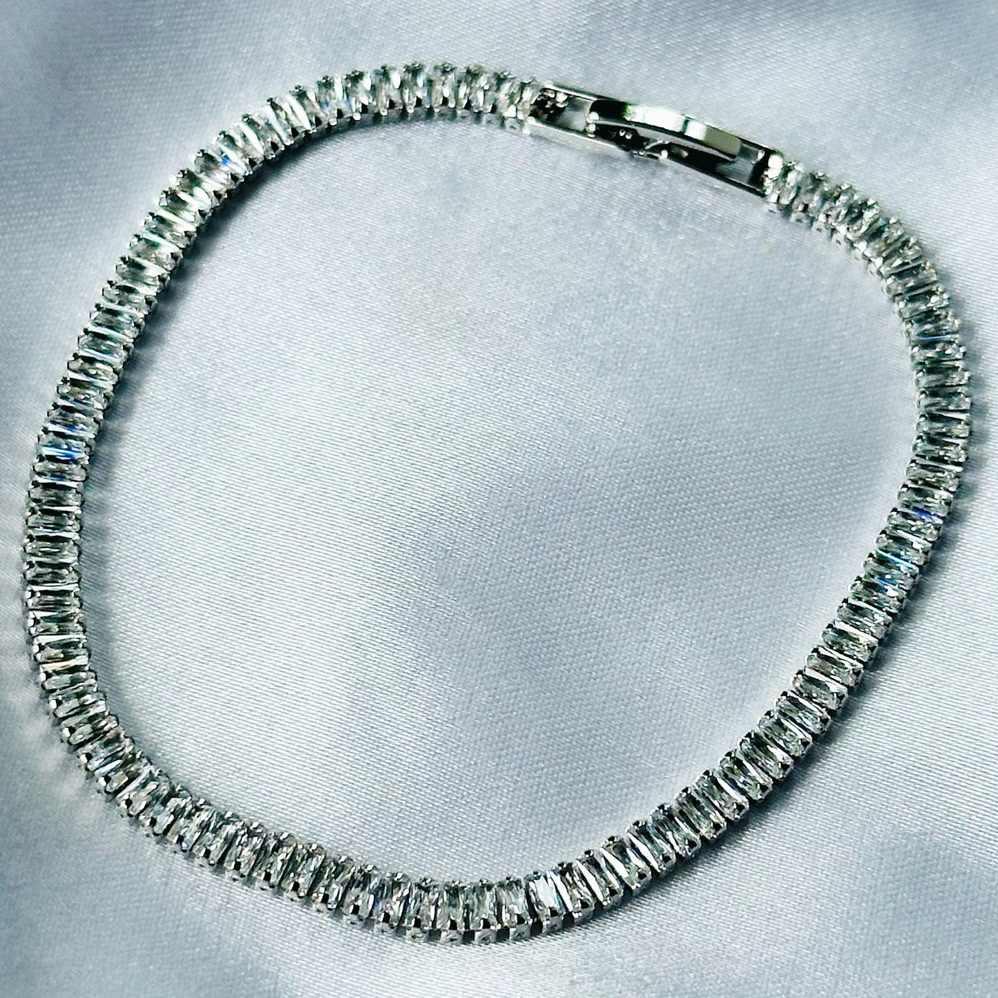 American Diamond Silver Plated Tennis Chain Bracelet