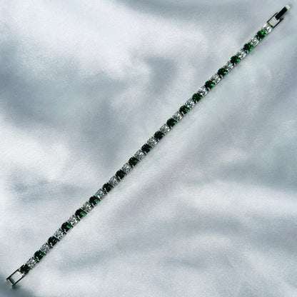 Green Emerald Cubic Zircon Silver Plated Tennis Chain Bracelet