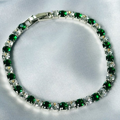 Green Emerald Cubic Zircon Silver Plated Tennis Chain Bracelet