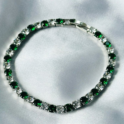 Green Emerald Cubic Zircon Silver Plated Tennis Chain Bracelet