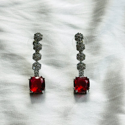 Red Ruby Cubic Zircon Stones American Diamond Silver Plated Necklace Set