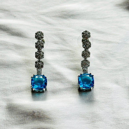 Aqua Blue Sapphire Cubic Zircon Stones American Diamond Silver Plated Necklace Set