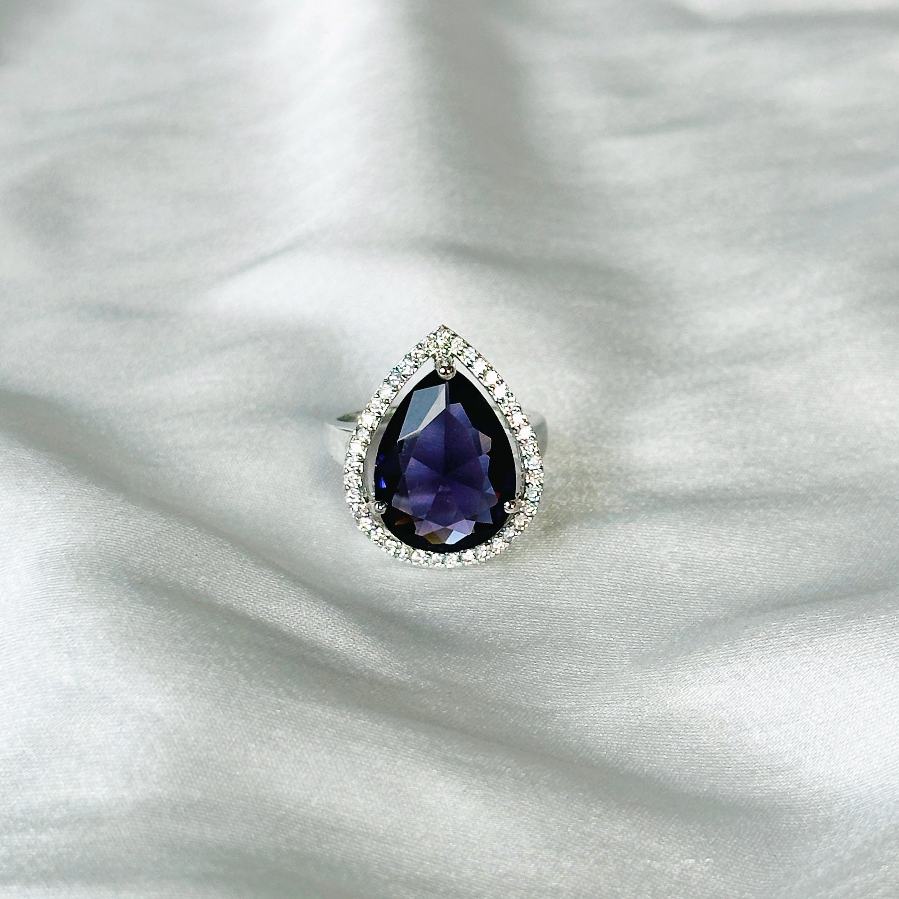 Deep Purple Amethyst Cubic Zircon Stone American Diamond Silver Plated Adjustable Ring