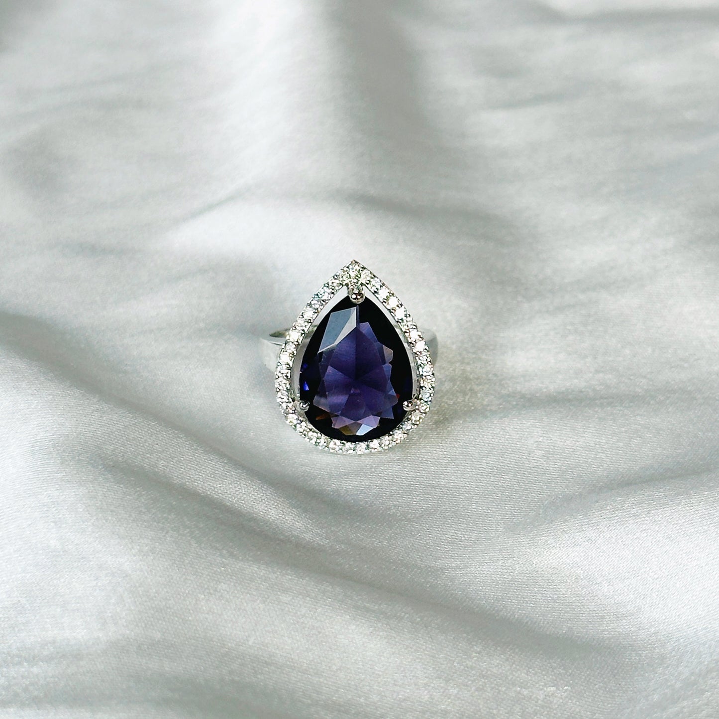 Deep Purple Amethyst Cubic Zircon Stone American Diamond Silver Plated Adjustable Ring
