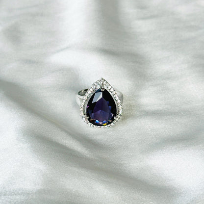 Deep Purple Amethyst Cubic Zircon Stone American Diamond Silver Plated Adjustable Ring