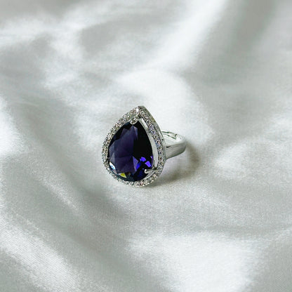 Deep Purple Amethyst Cubic Zircon Stone American Diamond Silver Plated Adjustable Ring
