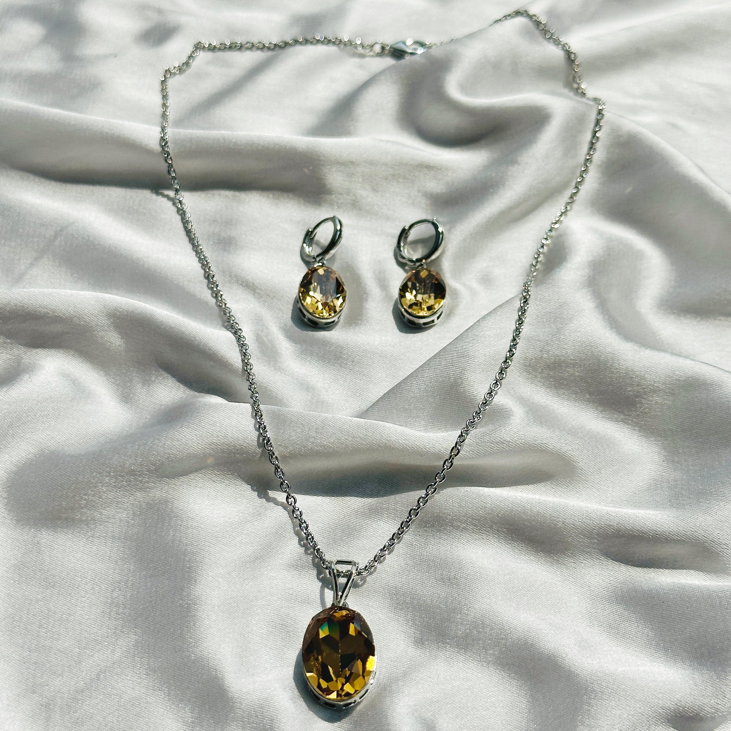 Light Colorado Topaz Swarovski Crystal Silver Plated Pendant Set