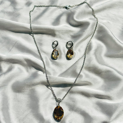 Light Colorado Topaz Swarovski Crystal Silver Plated Pendant Set