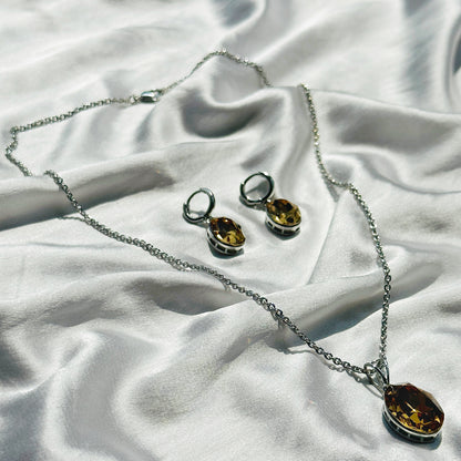 Light Colorado Topaz Swarovski Crystal Silver Plated Pendant Set