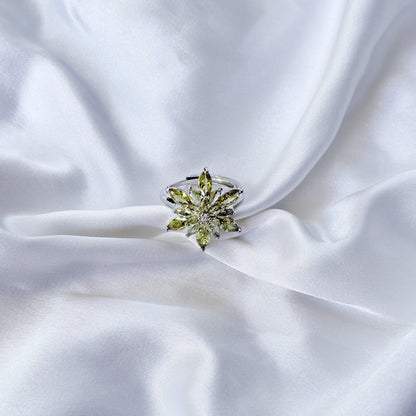 Olive Green Cubic Zirconia Ice Cut American Diamond Silver Plated Adjustable Ring
