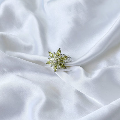 Olive Green Cubic Zirconia Ice Cut American Diamond Silver Plated Adjustable Ring